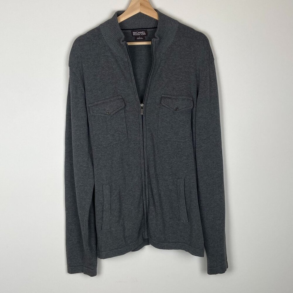 Michael Kors Full Zip Up 100% Cotton Knit Sweater Dark Gray, Men’s Size L